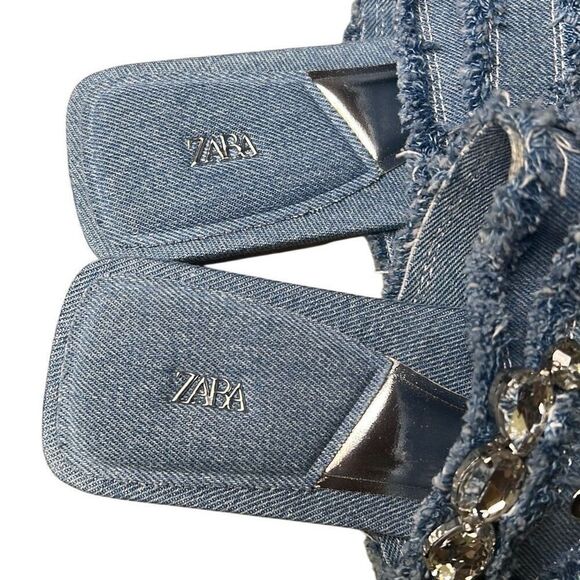 NWT Zara Blue Denim Flat Buckled Sandals 37 6.5 - Picture 5 of 11